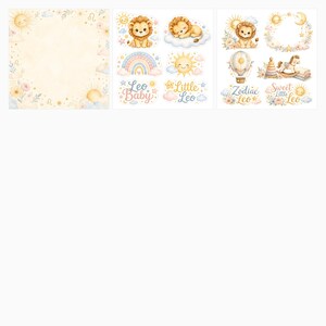 Leo Baby Nursery Digital Paper Pack, Watercolor Sun Celestial Patterns (Digital Download) preview 5