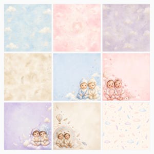Gemini Baby Nursery Digital Paper, Watercolor Twins, Celestial Patterns (Digital Download) preview 2
