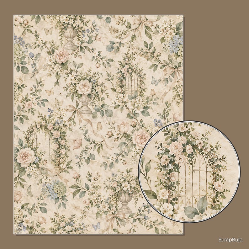 Cyfrowe papiery do scrapbookingu do księgi gości Bridal Garden | 40 kwiatowych teł w formacie US Letter zdjęcie 10
