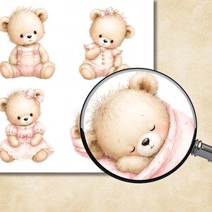 Watercolor Baby Teddy Bear Clipart Bundle, Nursery Shower PNGs (Digital Download) preview 2