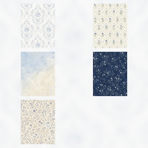 Blue Floral Digital Paper, Vintage Botanical Junk Journal Pages (8.5×11 JPG PDF) preview 4