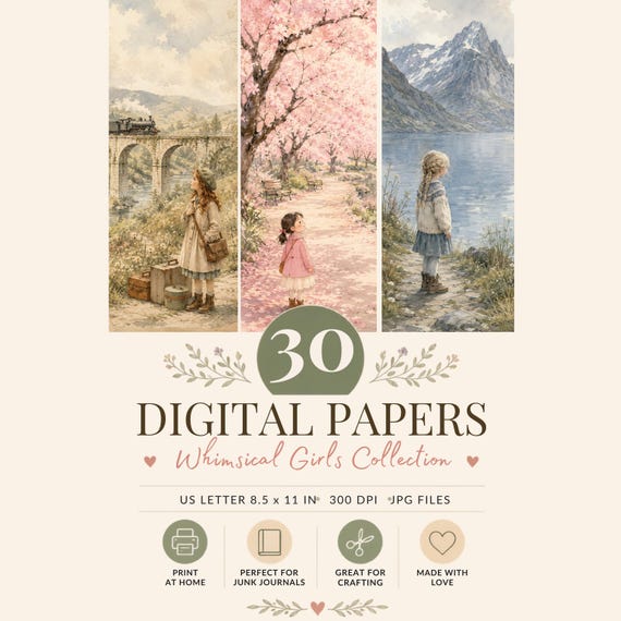 Whimsical Girls Watercolor Art Collection | 30 Storybook Pages (Digital Download)