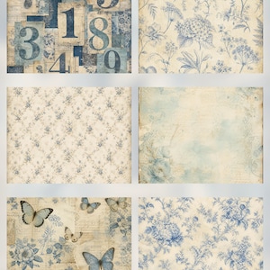 Vintage Blue Botanical Digital Paper Pack, 12×12 Scrapbook Journal Backgrounds (Digital Download) preview 3
