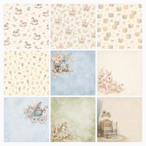 French Heirloom Nursery Digital Scrapbook Bundle, Watercolor Papers, Die Cuts (Digital Download) preview 3