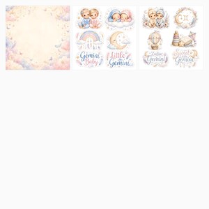 Gemini Baby Nursery Digital Paper, Watercolor Twins, Celestial Patterns (Digital Download) preview 5