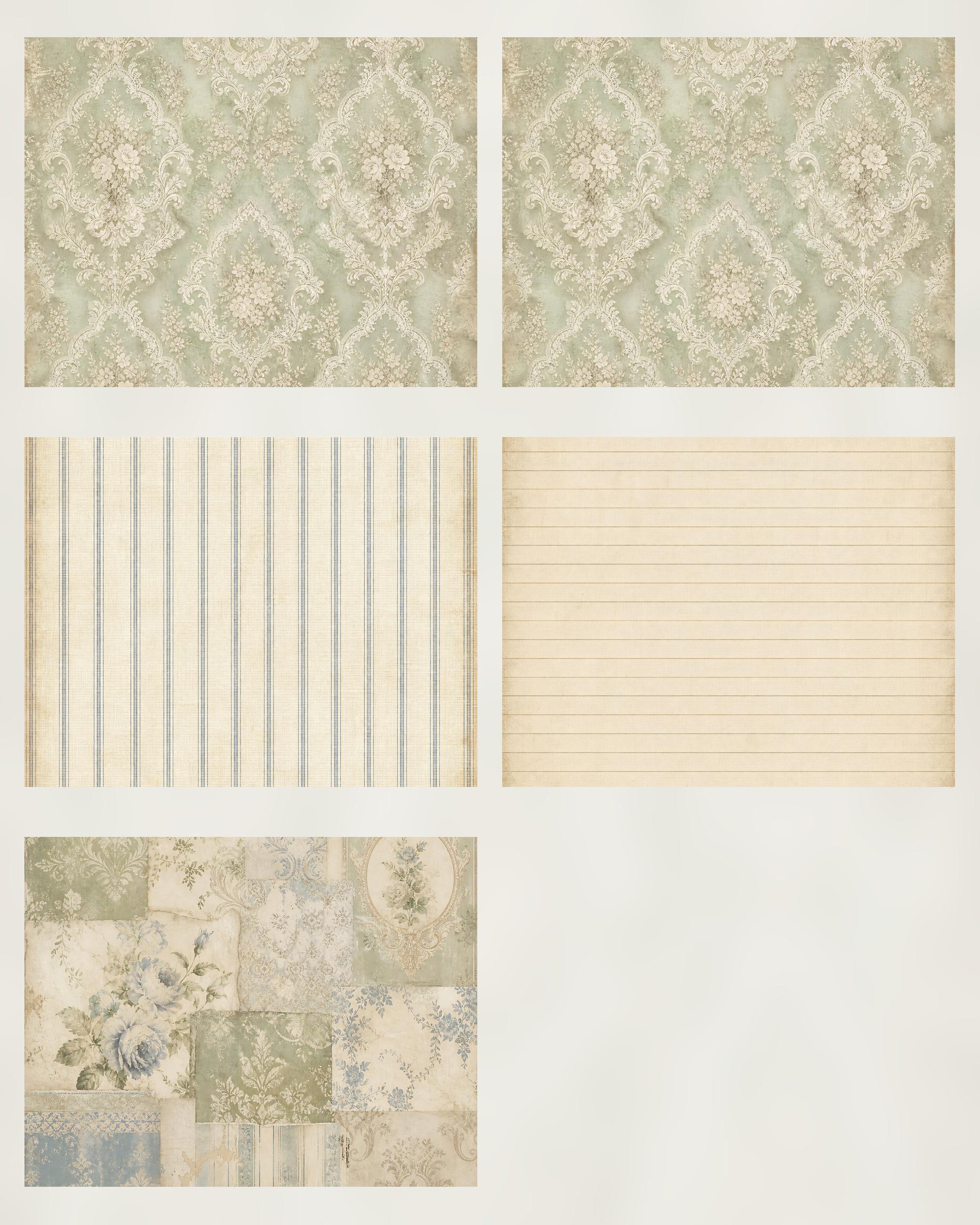 Antique Sage Manor Botanical Digital Paper Pack, Shabby Chic Junk Journal Pages (Digital Download) paper preview 6