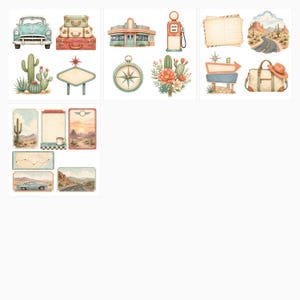 Vintage Road Trip Scrapbook Paper Bundle, USA Americana Watercolor Designs (Digital Download) preview 6
