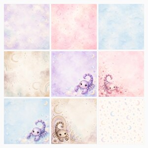 Scorpio Baby Zodiac Watercolor Papers, Celestial Nursery Scrapbook Pack (Digital Download) preview 2