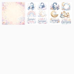 Scorpio Baby Zodiac Watercolor Papers, Celestial Nursery Scrapbook Pack (Digital Download) preview 5