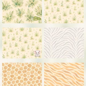 Tiny Safari Friends Watercolor Digital Paper Pack | Baby Animals, Pastel Patterns (Digital Download) preview 3