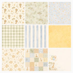 Baby Giraffe Safari Digital Papers, Watercolor Nursery Scrapbook Pages (Digital Download) preview 3