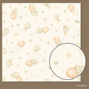 36 Watercolor Baby Papers, Green Nursery Scrapbook Patterns (JPG) preview 6
