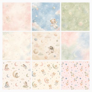 Baby Bear Astronaut Watercolor Papers, Nursery Space Theme (Digital Download) preview 3