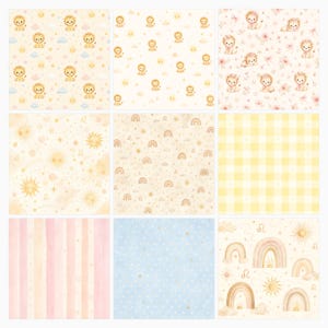 Leo Baby Nursery Digital Paper Pack, Watercolor Sun Celestial Patterns (Digital Download) preview 3