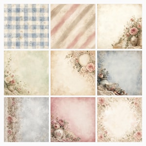Aged Taupe Botanical Scrapbook Paper Bundle, Vintage Floral JPG Papers (12×12 inch) preview 4