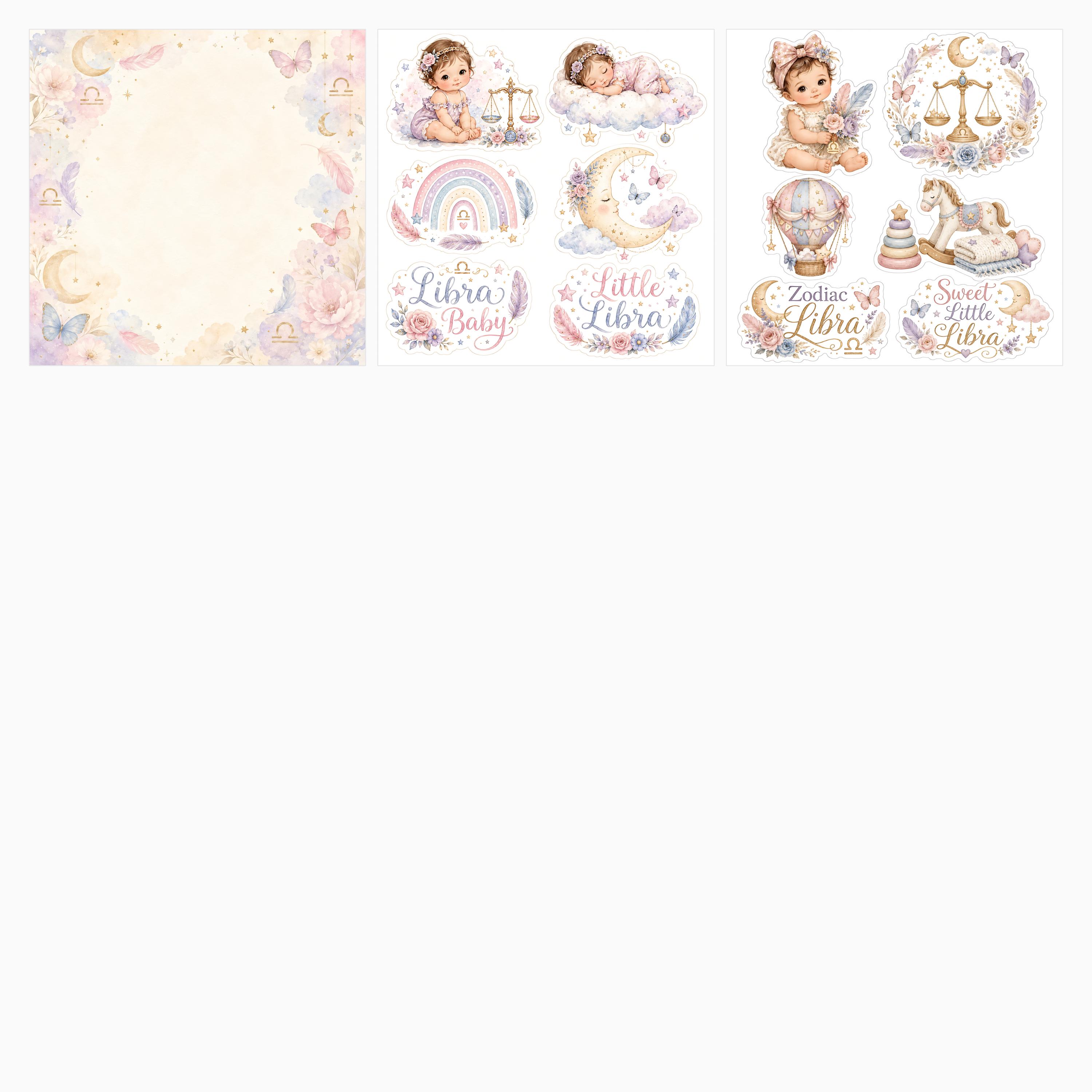 Libra Baby Digital Paper Pack, Celestial Patterns, Girl Zodiac Designs (Download) paper preview 5