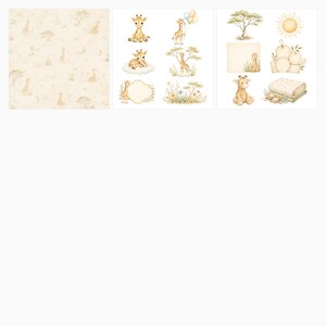 Baby Giraffe Safari Digital Papers, Watercolor Nursery Scrapbook Pages (Digital Download) preview 5