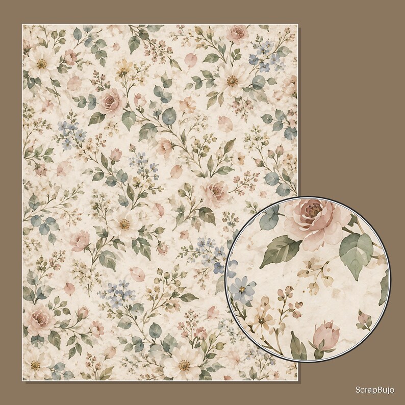 Cyfrowe papiery do scrapbookingu do księgi gości Bridal Garden | 40 kwiatowych teł w formacie US Letter zdjęcie 9