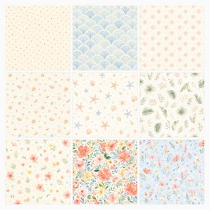 Coastal Summer Watercolor Digital Paper Pack, Beach Scrapbook Backgrounds (12×12 JPG) preview 5