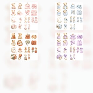 Watercolor Baby Teddy Bear Clipart Bundle, Nursery Shower PNGs (Digital Download) preview 4