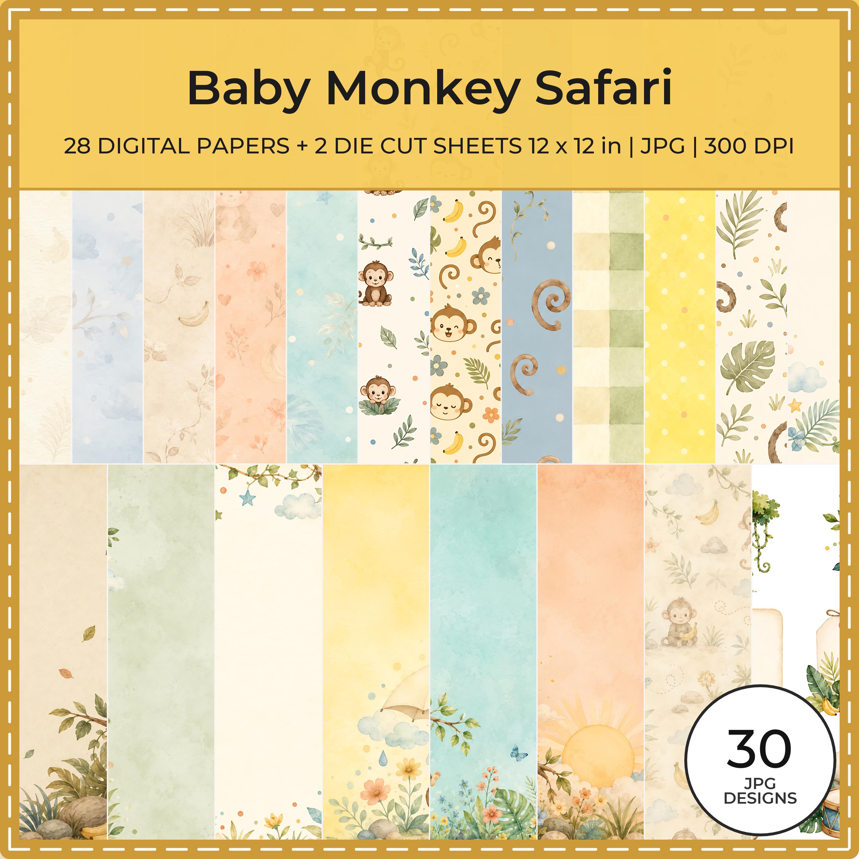 Baby Monkey Safari Watercolor Papers and Die Cuts