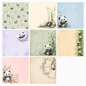 Baby Panda Watercolor Nursery Papers, Bamboo Patterns, Baby Shower Backgrounds (35 JPG Designs) preview 5