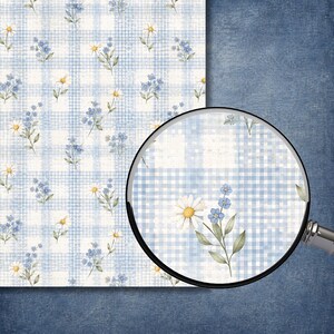 Blue Floral Digital Paper, Vintage Botanical Junk Journal Pages (8.5×11 JPG PDF) preview 2