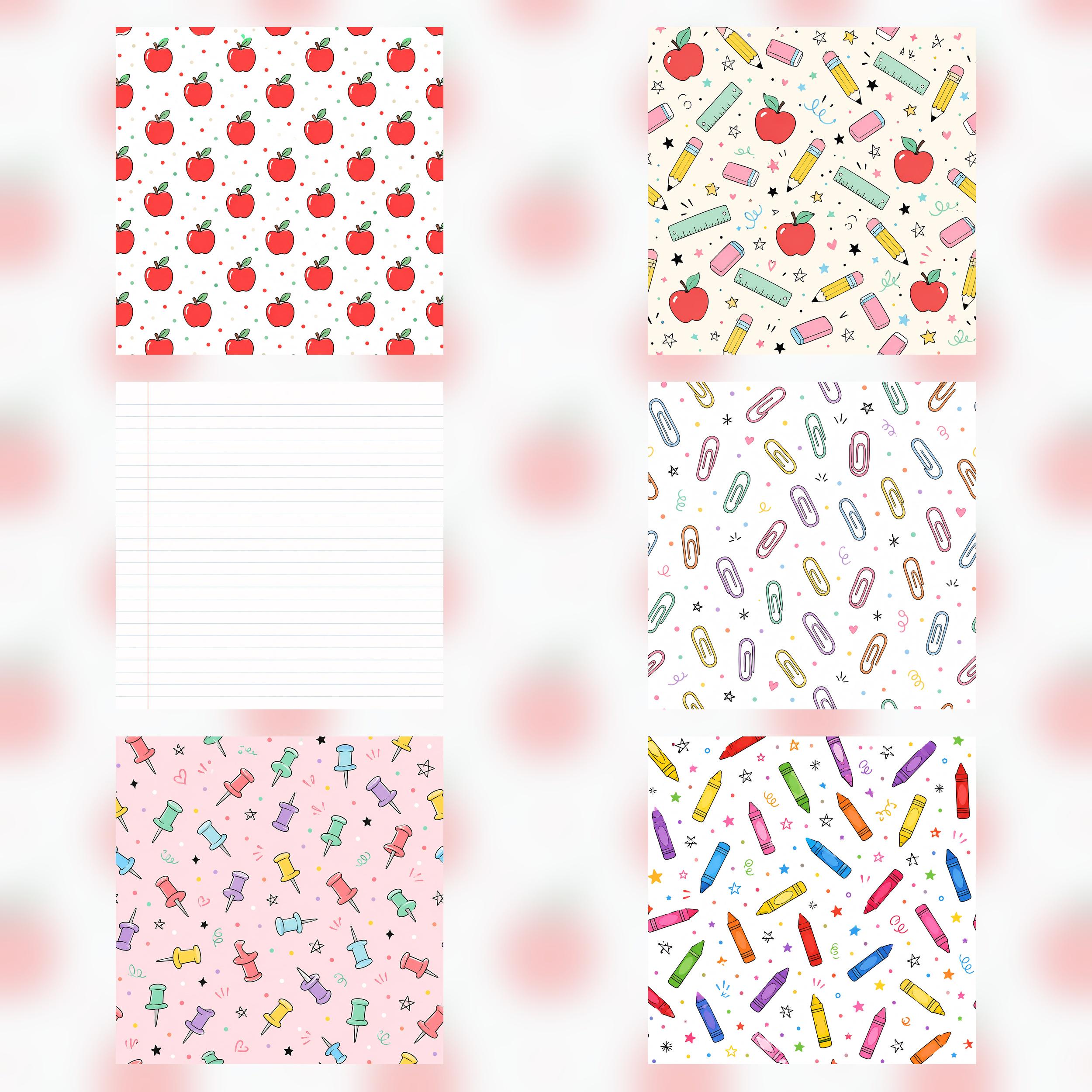 Back to School Digital Paper Pack, 40 Scrapbook Papers, Teacher Classroom Backgrounds (Digital Download) paper preview 3