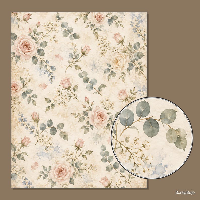 Cyfrowe papiery do scrapbookingu do księgi gości Bridal Garden | 40 kwiatowych teł w formacie US Letter zdjęcie 13