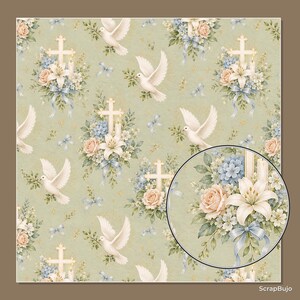 Akvarell dop, första nattvard, scrapbookpapper, religiösa blommiga duvljusdesigner (12x12 JPG) bild 15