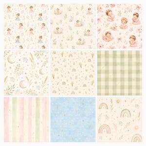 Virgo Baby Nursery Digital Paper Pack, Watercolor Zodiac Designs (Digital Download) preview 3