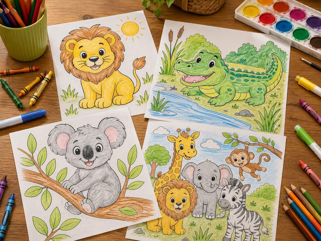 Safari Animals Coloring Pages | Baby Jungle Animals Printable Bundle (Digital Download)
