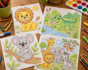 Coloriages animaux de safari | Lot imprimable bébés animaux de la jungle (téléchargement numérique)