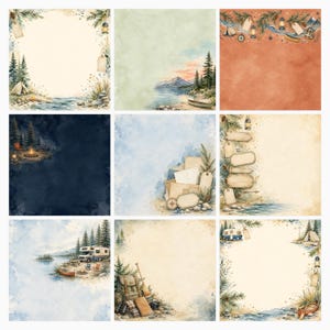 Summer Camping Scrapbook Papers, Watercolor RV Road Trip, Lake Beach Journal Cards (Digital Download) preview 4