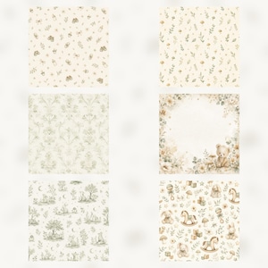 Woodland Baby Animals Digital Paper Pack | Sage Green Nursery Scrapbook (Digital Download) preview 3