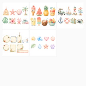 Baby Safari Scrapbook Paper Bundle | Watercolor Kawaii Animals, Beach Patterns (Digital Download) preview 6