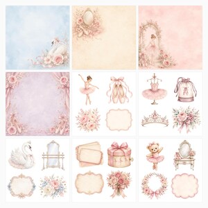 Ballet Blossom Digital Scrapbook Papers, Watercolor Ballerina Elements (40 JPG) preview 6