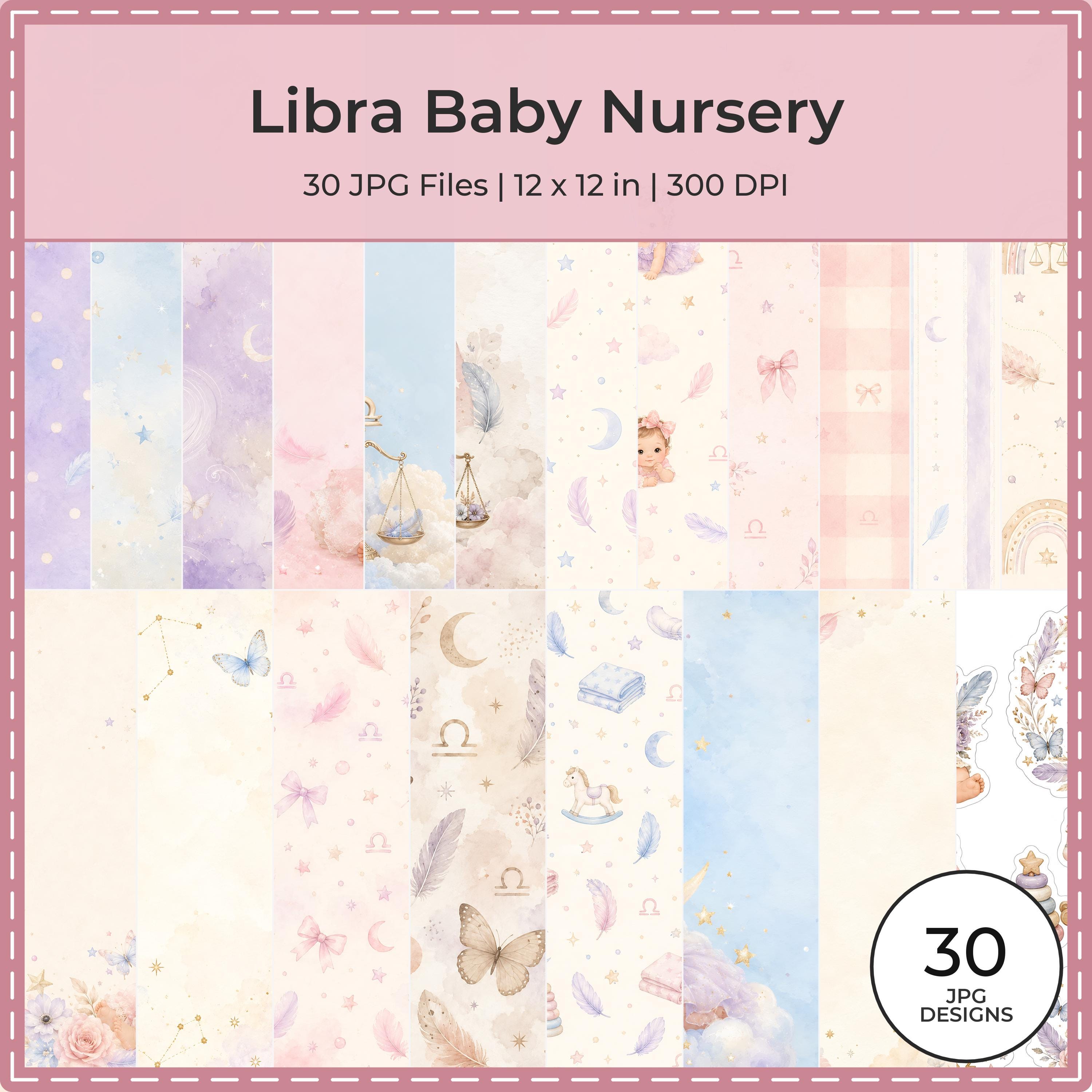 Libra Baby Digital Paper Pack, Celestial Patterns, Girl Zodiac Designs (Download) paper preview 1