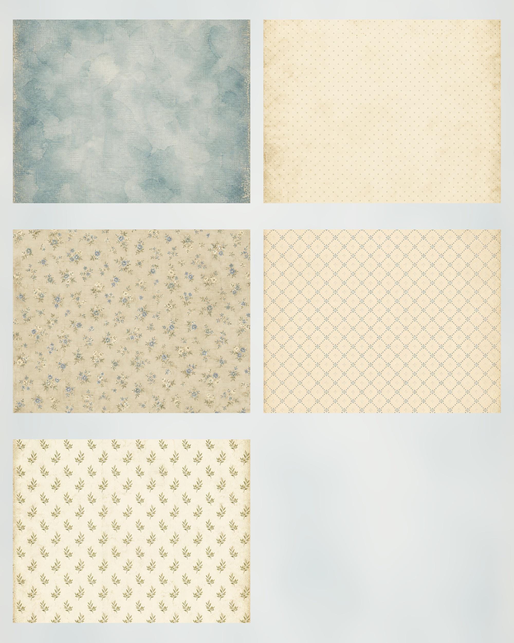 Antique Sage Manor Botanical Digital Paper Pack, Shabby Chic Junk Journal Pages (Digital Download) paper preview 5