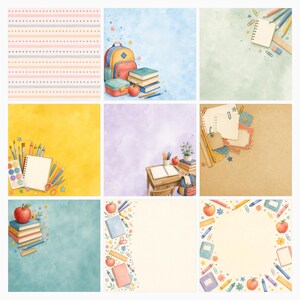 Colorful Watercolor School Scrapbook Papers, Stickers, Journal Cards (Digital Download) preview 4