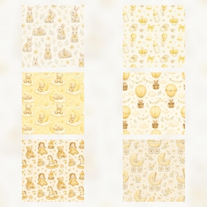 Baby Yellow Watercolor Nursery Digital Paper Pack, Teddy Bear Bunny Clipart (Digital Download) preview 5