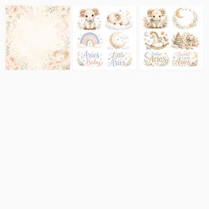 Aries Baby Nursery Digital Papers, Watercolor Rams, Celestial Boho Patterns (Digital Download) preview 5