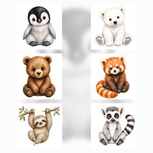 Watercolor Baby Zoo Animals Clipart, Safari Nursery PNG, JPG (Digital Download) preview 4
