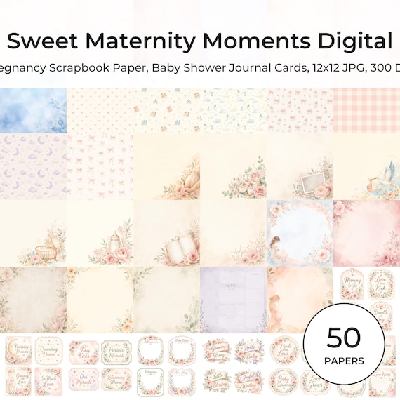 Maternity Watercolor Digital Paper Pack, Baby Shower Journal Cards (Digital Download)