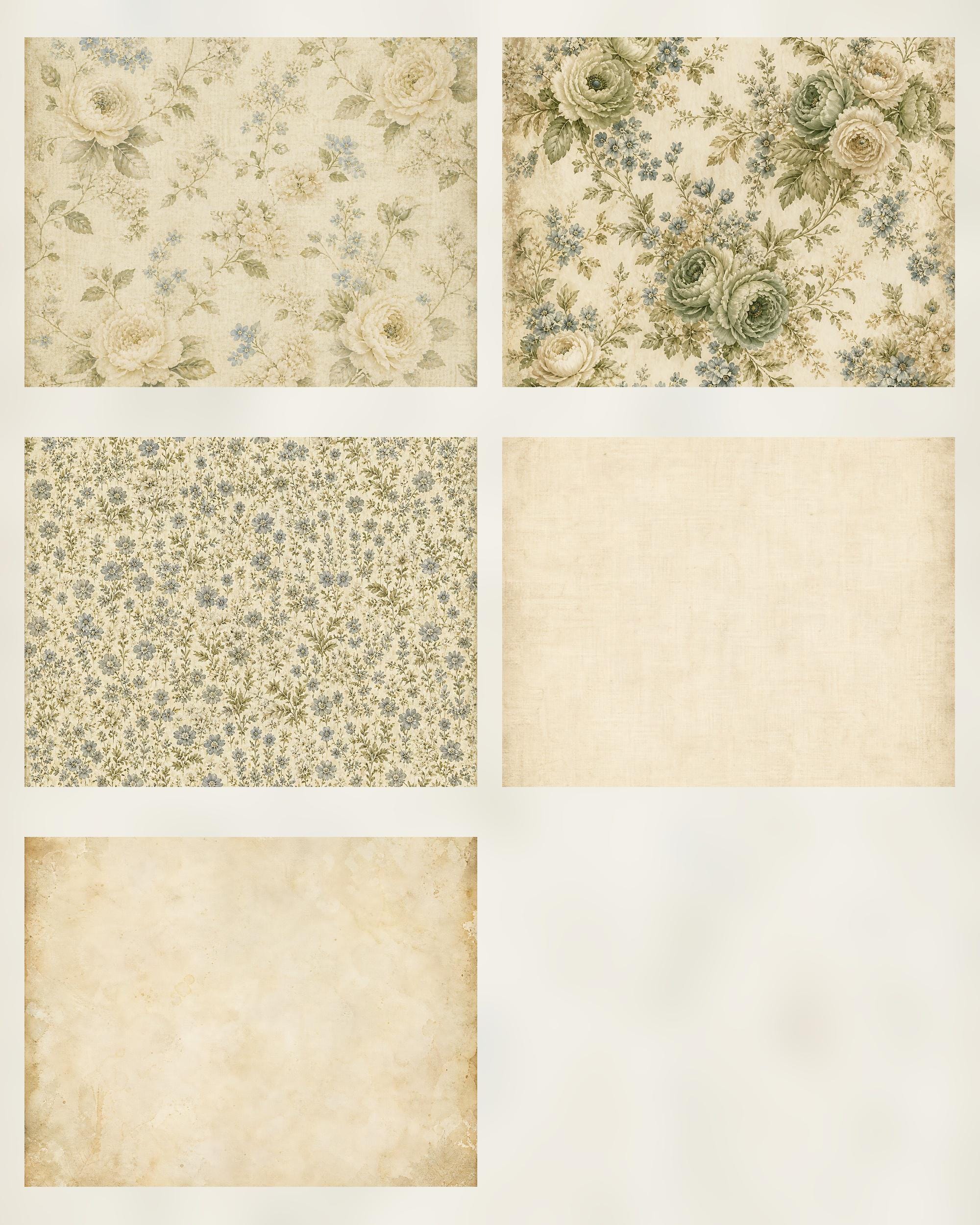 Antique Sage Manor Botanical Digital Paper Pack, Shabby Chic Junk Journal Pages (Digital Download) paper preview 3
