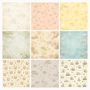 Baby Rhino Safari Digital Paper Bundle, 28 JPG Jungle Nursery Papers, Rhino Die Cut Sheets, Baby Shower Scrapbook 12×12 preview 2