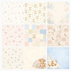 Taurus Baby Nursery Digital Paper Pack, Watercolor Calf, Zodiac Scrapbook Papers (Digital Download) preview 4