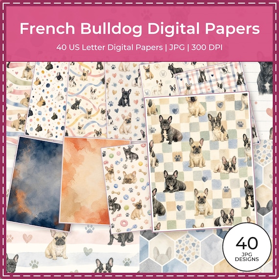 French Bulldog Digital Paper Pack 40 US