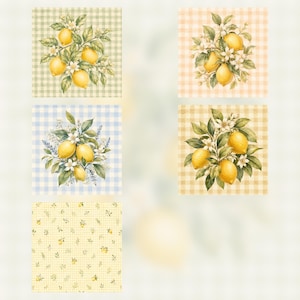 Watercolor Lemon Gingham Digital Paper Pack, Watercolor Citrus Scrapbook Pages (Digital Download) preview 4