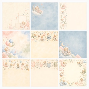 Baby Bear Astronaut Watercolor Papers, Nursery Space Theme (Digital Download) preview 5